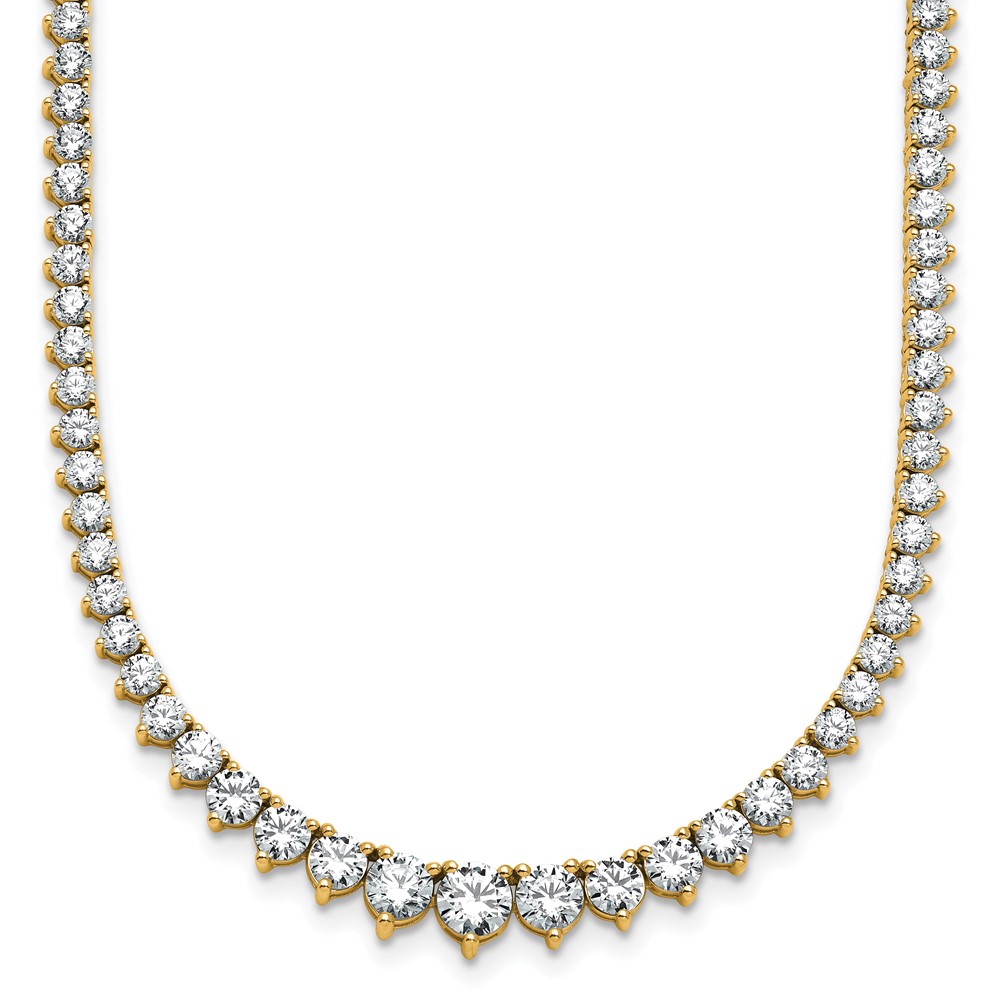 14K Yellow Gold 10.10 Carat Lab Grown Diamond VS SI+ G+ Complete Round Graduated Tennis Necklace, 16"
