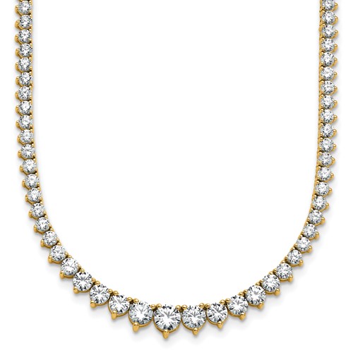 14K Yellow Gold 10.10 Carat Certified Lab Grown Diamond VS+ F+ Complete Round Graduated Tennis Necklace, 16"