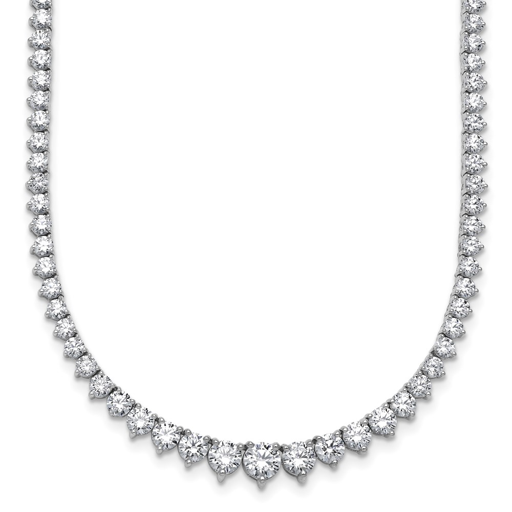 14K White Gold 10.88 Carat Certified Lab Grown Diamond VS SI+ G+ Complete Round Graduated Tennis Necklace, 18"