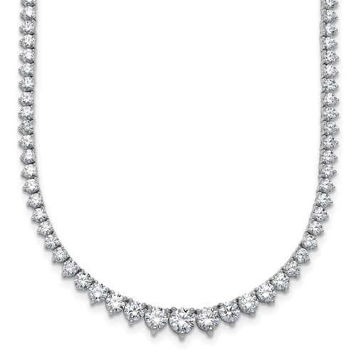 14K White Gold 10.88 Carat Certified Lab Grown Diamond VS SI+ G+ Complete Round Graduated Tennis Necklace, 18"
