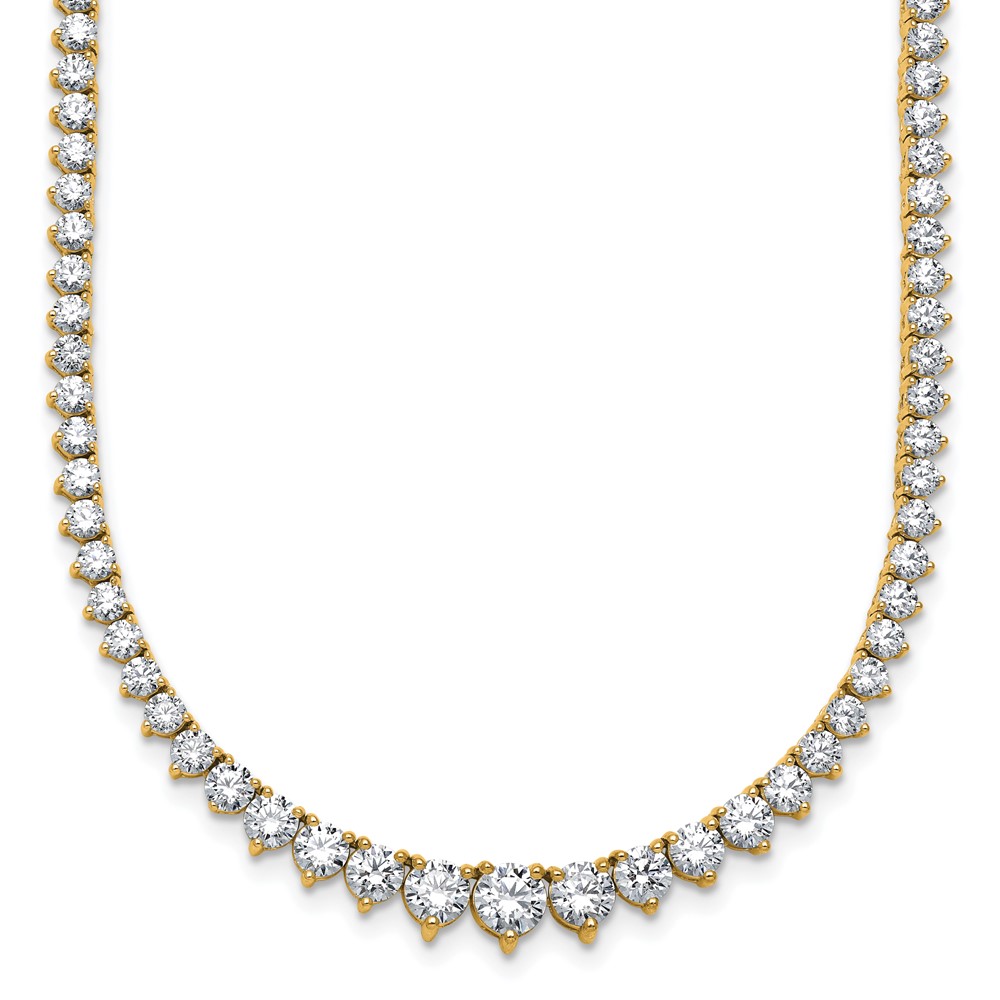 14K Yellow Gold 10.88 Carat Certified Lab Grown Diamond VS+ F+ Complete Round Graduated Tennis Necklace, 18"