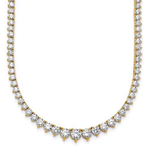 14K Yellow Gold 10.88 Carat Lab Grown Diamond VS SI+ G+ Complete Round Graduated Tennis Necklace, 18"