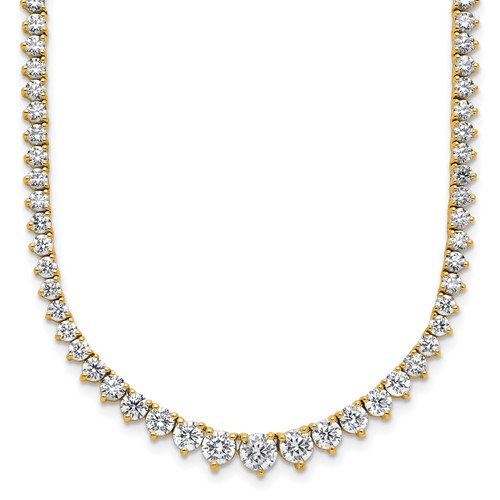 14K Yellow Gold 11.62 Carat Lab Grown Diamond VS SI+ G+ Complete Round Graduated Tennis Necklace, 20"