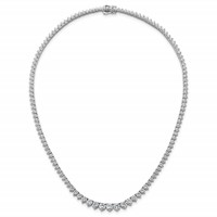 14K White Gold 15.10 Carat Certified Lab Grown Diamond VS SI+ G+ Complete Round Graduated Tennis Necklace, 16" view 4