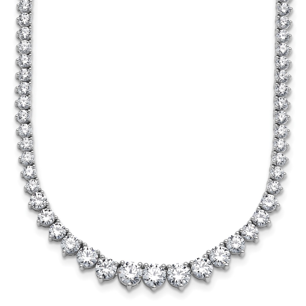 14K White Gold 15.10 Carat Certified Lab Grown Diamond VS SI+ G+ Complete Round Graduated Tennis Necklace, 16"