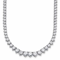 14K White Gold 15.10 Carat Certified Lab Grown Diamond VS SI+ G+ Complete Round Graduated Tennis Necklace, 16" view 1