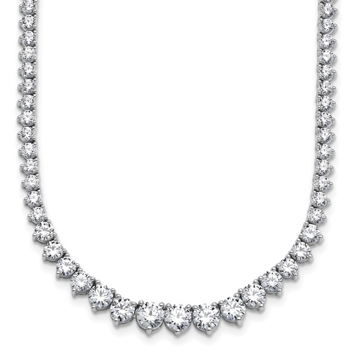 14K White Gold 15.10 Carat Lab Grown Diamond VS SI+ G+ Complete Round Graduated Tennis Necklace, 16"