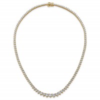 14K Yellow Gold 15.10 Carat Lab Grown Diamond VS SI+ G+ Complete Round Graduated Tennis Necklace, 16" view 4