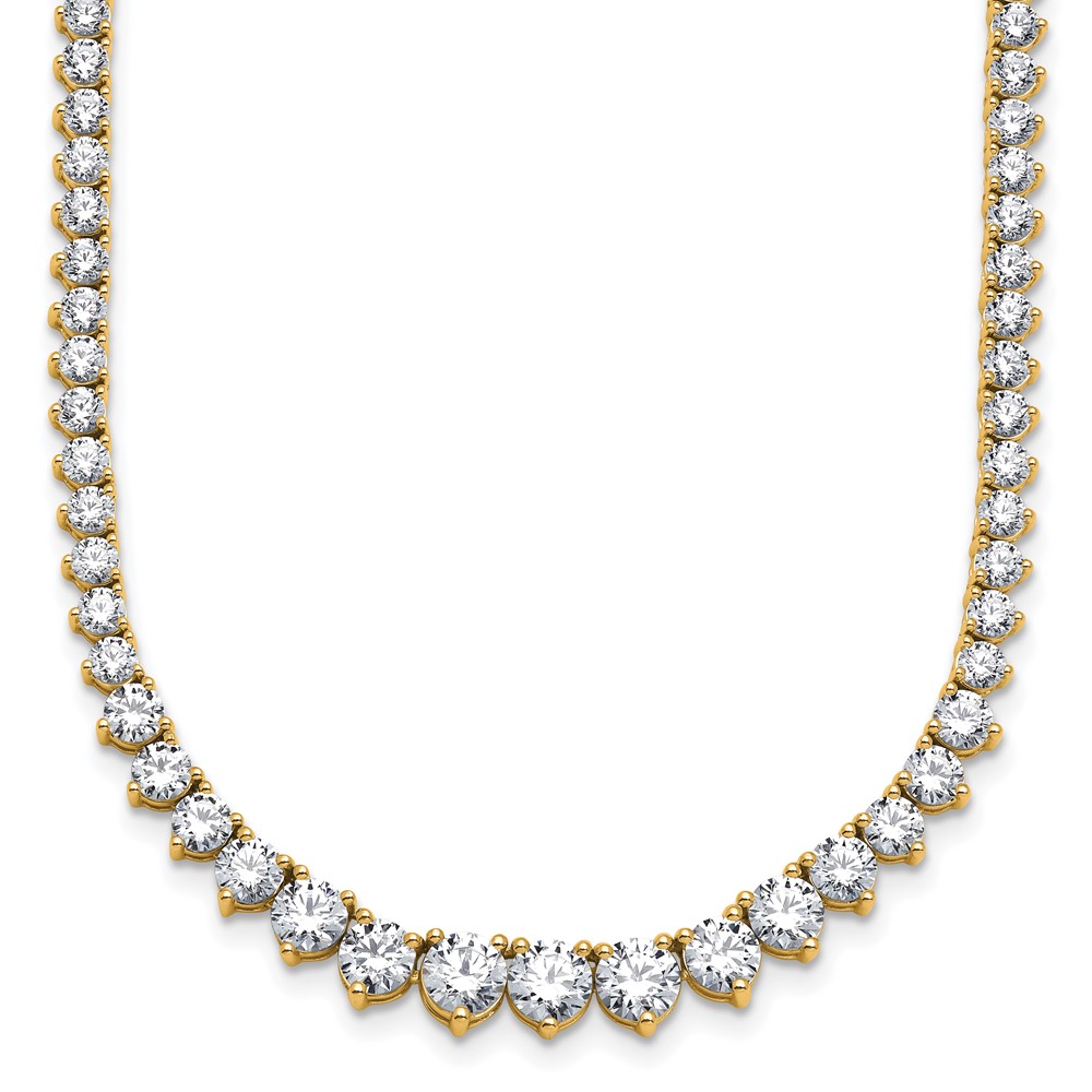 14K Yellow Gold 15.10 Carat Lab Grown Diamond VS SI+ G+ Complete Round Graduated Tennis Necklace, 16"