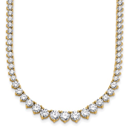14K Yellow Gold 15.10 Carat Lab Grown Diamond VS SI+ G+ Complete Round Graduated Tennis Necklace, 16"