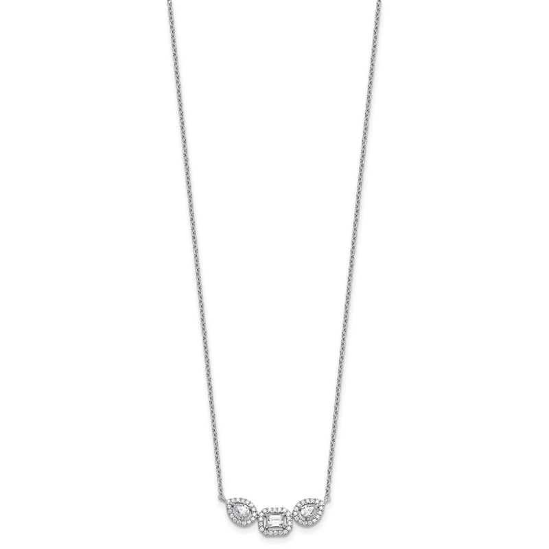 14k White Gold 3/4 carat Lab Grown Diamond VS+ F+ Complete 18 inch Three Stone Fashion Necklace