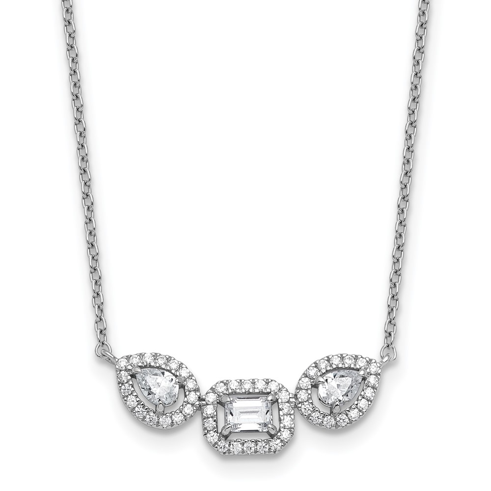 14K White Gold 0.75 Carat Lab Grown Diamond VS+ F+ Complete Three Stone Fashion Necklace, 18"