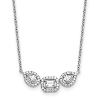14K White Gold 0.75 Carat Lab Grown Diamond VS+ F+ Complete Three Stone Fashion Necklace, 18" view 1