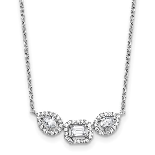 14K White Gold 0.75 Carat Lab Grown Diamond VS+ F+ Complete Three Stone Fashion Necklace, 18"