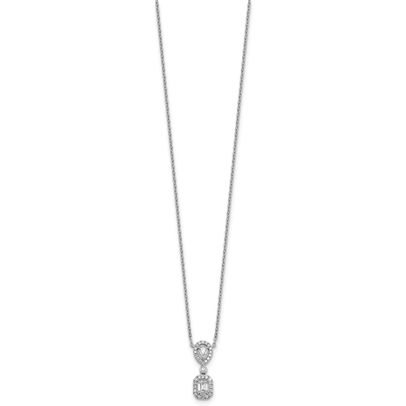 14k White Gold 1/2 carat Lab Grown Diamond VS+ F+ Complete 18 inch Halo Dangle Fashion Necklace