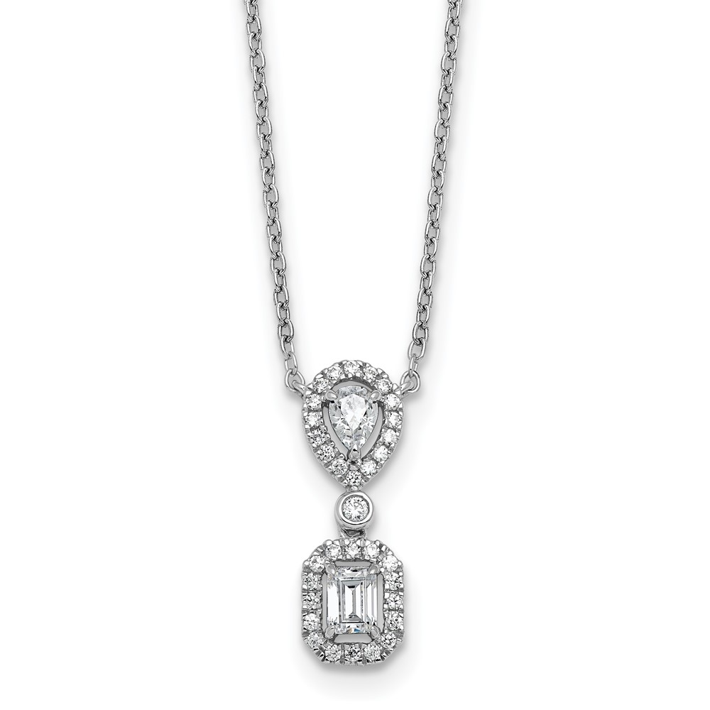 14K White Gold 0.50 Carat Lab Grown Diamond VS+ F+ Complete Halo Dangle Fashion Necklace, 18"