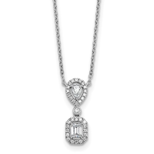 14K White Gold 0.50 Carat Lab Grown Diamond VS+ F+ Complete Halo Dangle Fashion Necklace, 18"