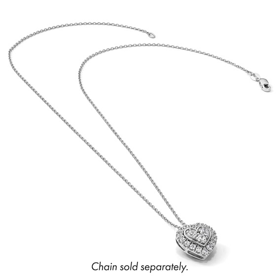 14k White Gold 7/8 carat Lab Grown Diamond VS/SI+ G+ Complete Halo Heart Chain Slide Pendant