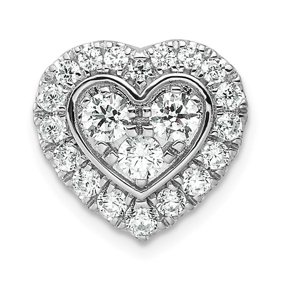 14k White Gold 7/8 carat Lab Grown Diamond VS/SI+ G+ Complete Halo Heart Chain Slide Pendant