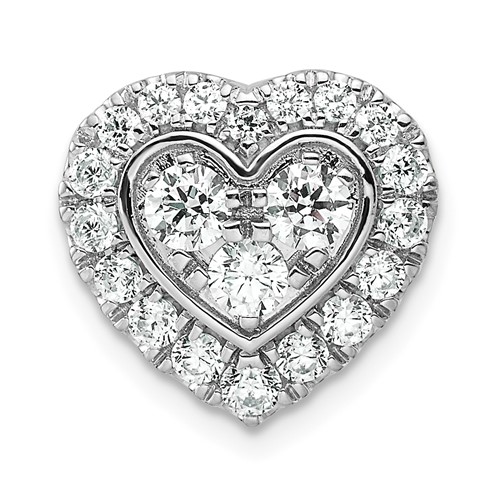 14K White Gold 0.88 Carat Lab Grown Diamond VS SI+ G+ Complete Halo Heart Chain Slide Pendant