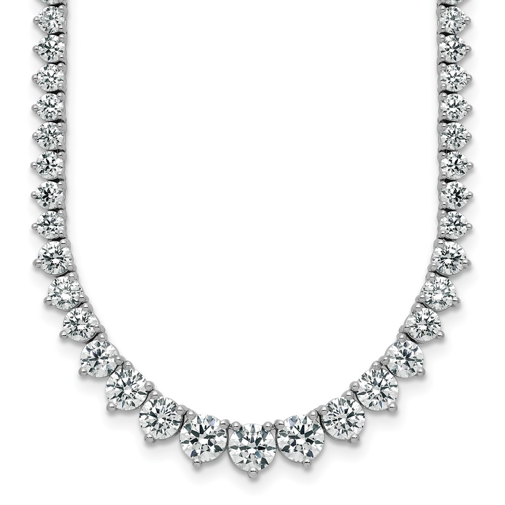 14K White Gold 16.33 Carat Lab Grown Diamond VS SI+ G+ Complete Round Graduated Tennis Necklace, 18"