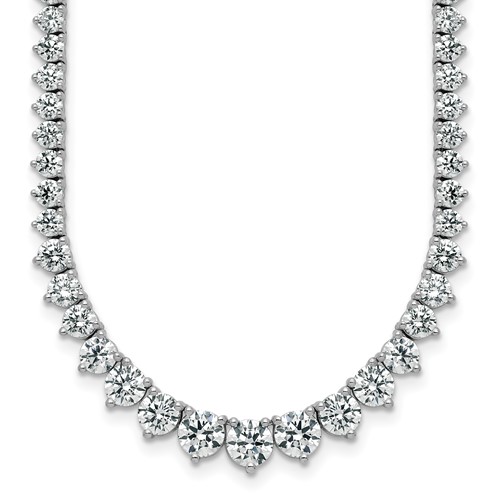 14K White Gold 16.33 Carat Lab Grown Diamond VS SI+ G+ Complete Round Graduated Tennis Necklace, 18"