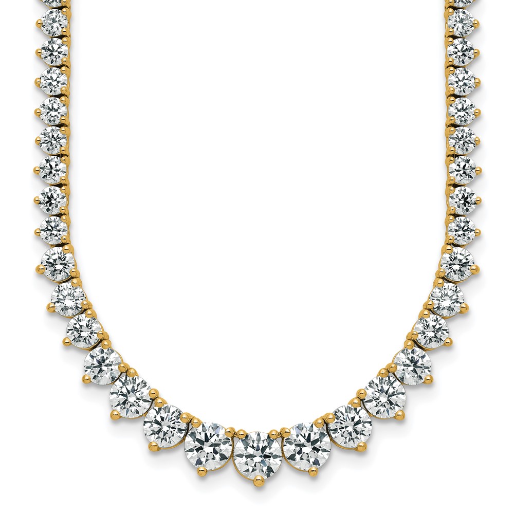 14K Yellow Gold 16.33 Carat Certified Lab Grown Diamond VS+ F+ Complete Round Graduated Tennis Necklace, 18"