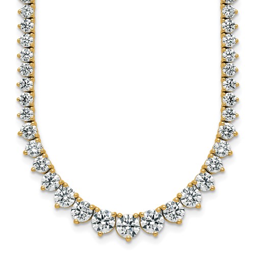 14K Yellow Gold 16.33 Carat Certified Lab Grown Diamond VS+ F+ Complete Round Graduated Tennis Necklace, 18"