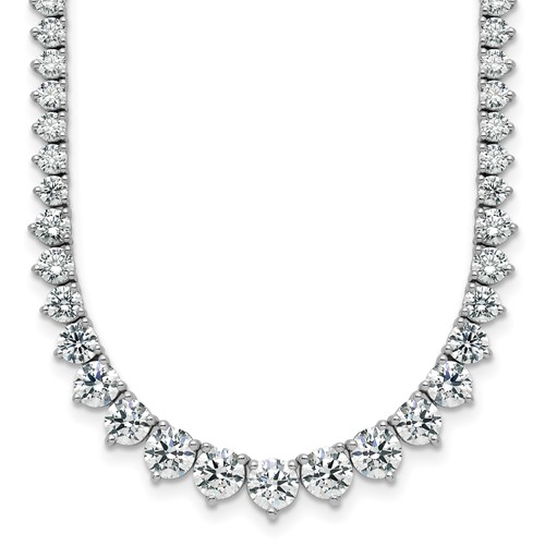 14K White Gold 11.62 Carat Certified Lab Grown Diamond VS SI+ G+ Complete Round Graduated Tennis Necklace, 20"