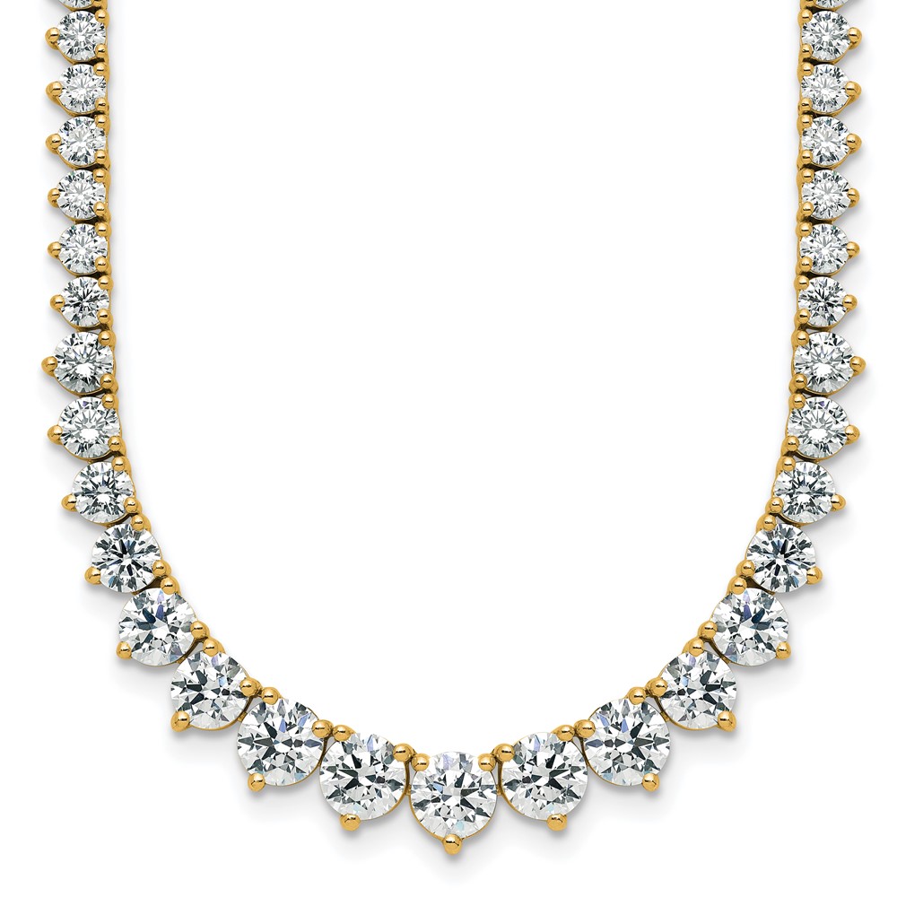14K Yellow Gold 11.62 Carat Lab Grown Diamond VS+ F+ Complete Round Graduated Tennis Necklace, 20"