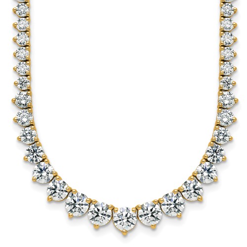 14K Yellow Gold 11.62 Carat Certified Lab Grown Diamond VS SI+ G+ Complete Round Graduated Tennis Necklace, 20"