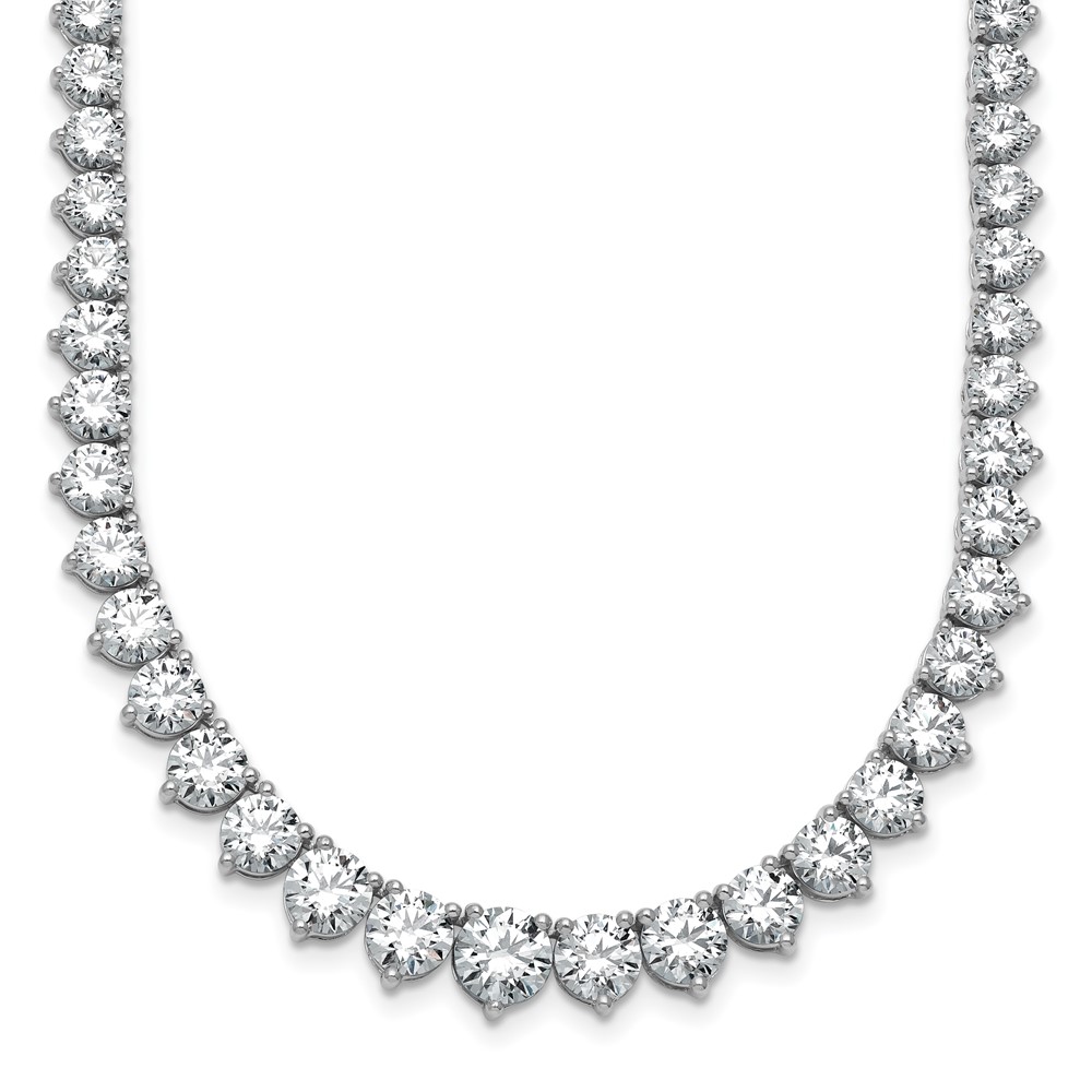 14K White Gold 25.38 Carat Lab Grown Diamond VS SI+ G+ Complete Round Graduated Tennis Necklace, 16"
