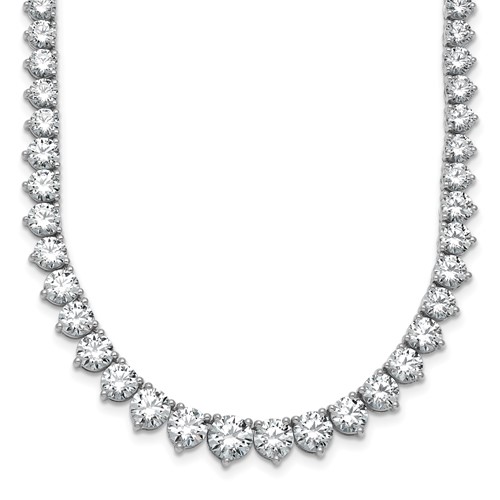 14K White Gold 25.38 Carat Lab Grown Diamond VS SI+ G+ Complete Round Graduated Tennis Necklace, 16"