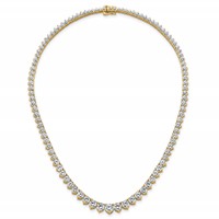 14K Yellow Gold 25.38 Carat Lab Grown Diamond VS SI+ G+ Complete Round Graduated Tennis Necklace, 16" view 4