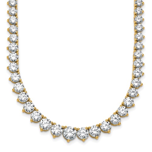 14K Yellow Gold 25.38 Carat Certified Lab Grown Diamond VS+ F+ Complete Round Graduated Tennis Necklace, 16"