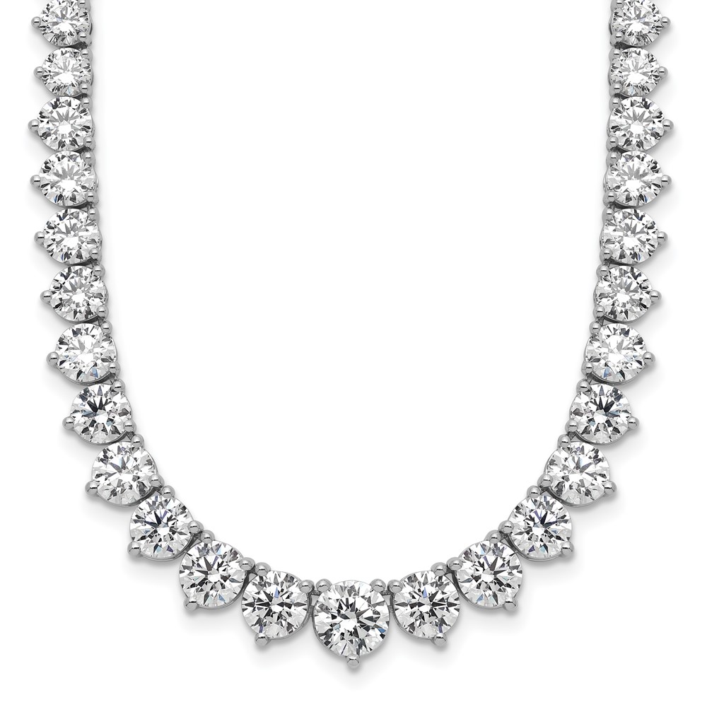 14K White Gold 26.75 Carat Lab Grown Diamond VS SI+ G+ Complete Round Graduated Tennis Necklace, 18"