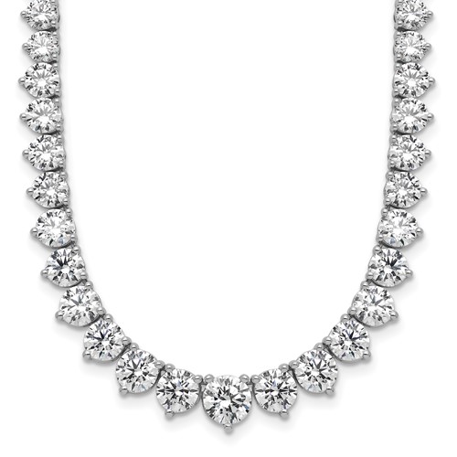 14K White Gold 26.75 Carat Lab Grown Diamond VS SI+ G+ Complete Round Graduated Tennis Necklace, 18"