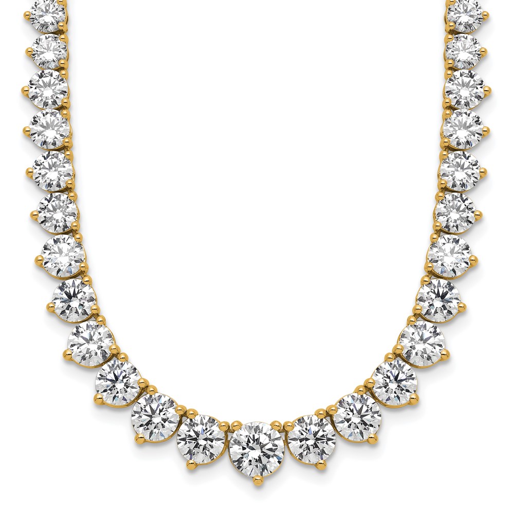 14K Yellow Gold 26.75 Carat Lab Grown Diamond VS+ F+ Complete Round Graduated Tennis Necklace, 18"