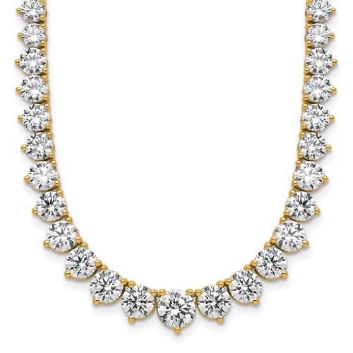 14K Yellow Gold 26.75 Carat Lab Grown Diamond VS SI+ G+ Complete Round Graduated Tennis Necklace, 18"