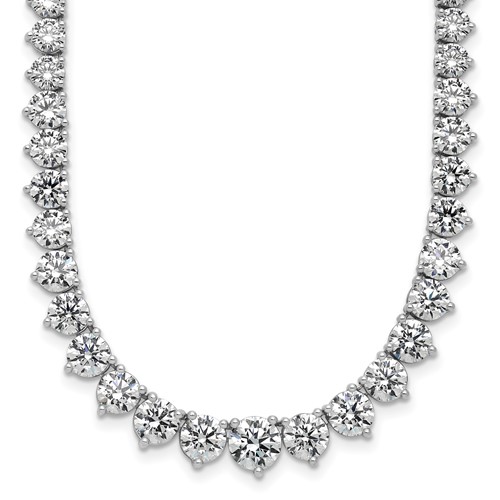 14K White Gold 27.75 Carat Certified Lab Grown Diamond VS+ F+ Complete Round Graduated Tennis Necklace, 16"
