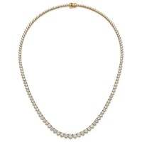 14K Yellow Gold 27.75 Carat Lab Grown Diamond VS SI+ G+ Complete Round Graduated Tennis Necklace, 16" view 4