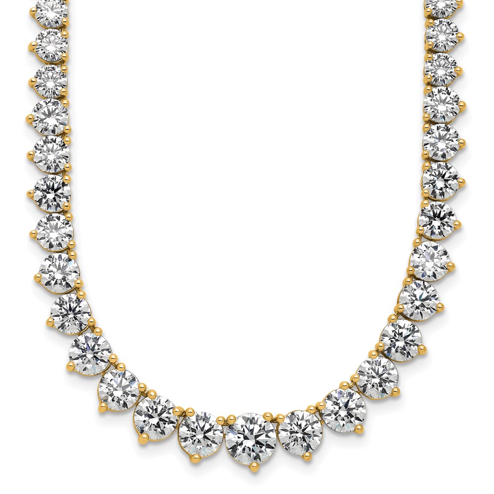 14K Yellow Gold 27.75 Carat Lab Grown Diamond VS SI+ G+ Complete Round Graduated Tennis Necklace, 16"