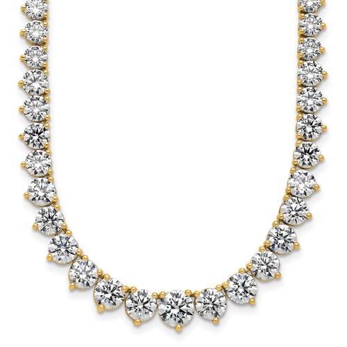 14K Yellow Gold 27.75 Carat Certified Lab Grown Diamond VS+ F+ Complete Round Graduated Tennis Necklace, 16"