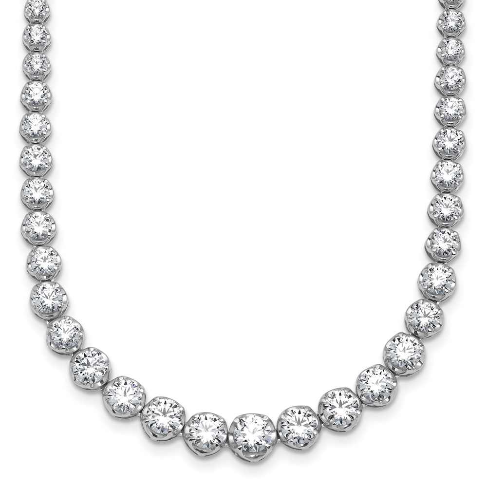 14K White Gold 10.05 Carat Certified Lab Grown Diamond VS+ F+ Complete Round Graduated Tennis Necklace, 16"