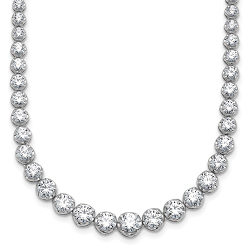 14K White Gold 10 1/20 Carat Lab Grown Diamond VS SI+ G+ Complete Round Graduated Tennis Necklace, 16"