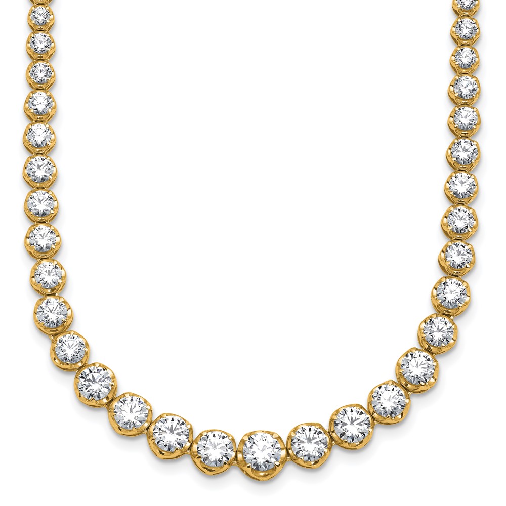 14K Yellow Gold 10.05 Carat Lab Grown Diamond VS SI+ G+ Complete Round Graduated Tennis Necklace, 16"