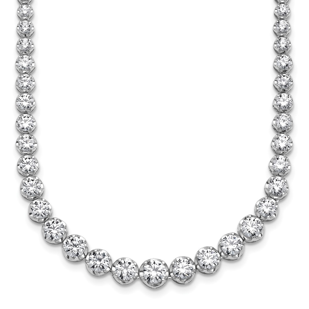14K White Gold 10.50 Carat Certified Lab Grown Diamond VS SI+ G+ Complete Round Graduated Tennis Necklace, 16"