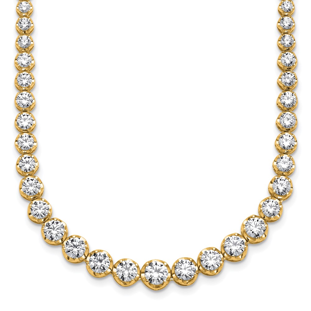14K Yellow Gold 10.50 Carat Certified Lab Grown Diamond VS SI+ G+ Complete Round Graduated Tennis Necklace, 16"