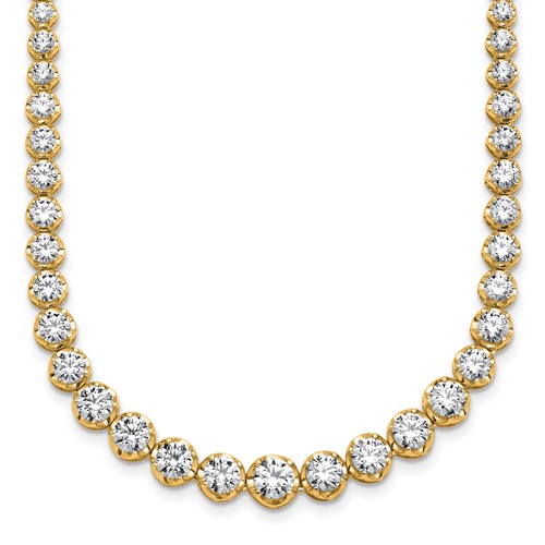14K Yellow Gold 10.50 Carat Lab Grown Diamond VS+ F+ Complete Round Graduated Tennis Necklace, 16"