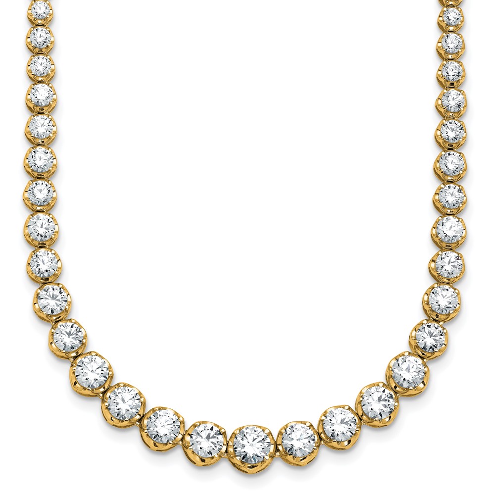 14K Yellow Gold 11.07 Carat Lab Grown Diamond VS SI+ G+ Complete Round Graduated Tennis Necklace, 20"